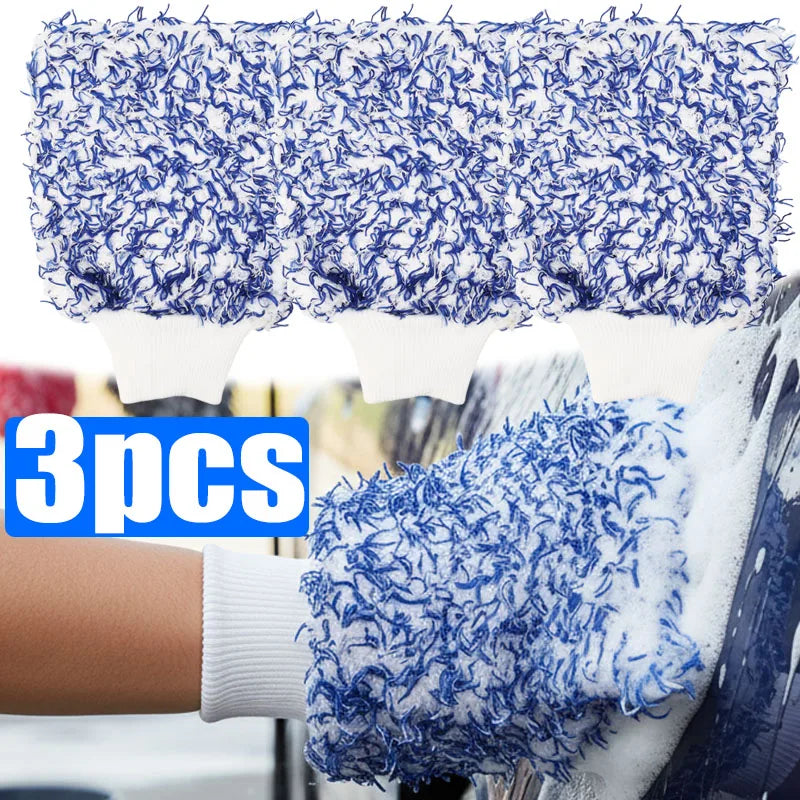 Plush Car Wash Gloves Wool-Lined Thickened Anti-Slip Car Wash Gloves with Brush Cleaning Accessories Car Cleaning Tools