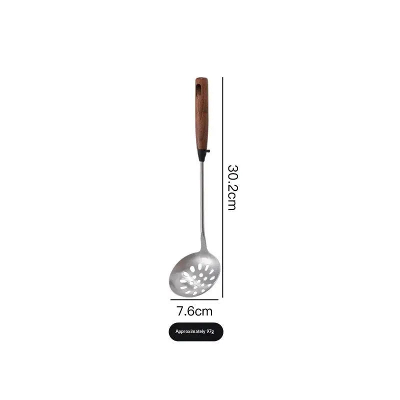 1Pcs Stainless Steel Turner With Wooden Handle Heat-Resistant Long Handle Soup Ladle Spatula Kitchen Cooking Utensils