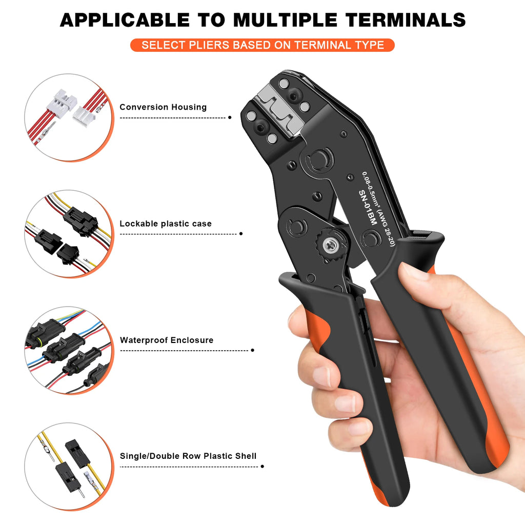 Wire Crimping Plier Micro Pin Connector Crimper for JST XH PH SH Molex KK D-sub Terminals AWG 28-20/28-26 SN-01BM/03BM