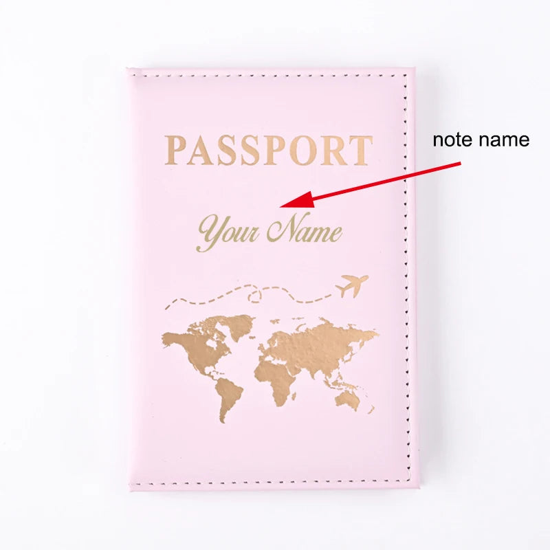 Map Passport Cover Custom Name Passport Holder Travel Wallet Covers for Passports Gold Letters Passeport Personnalisé
