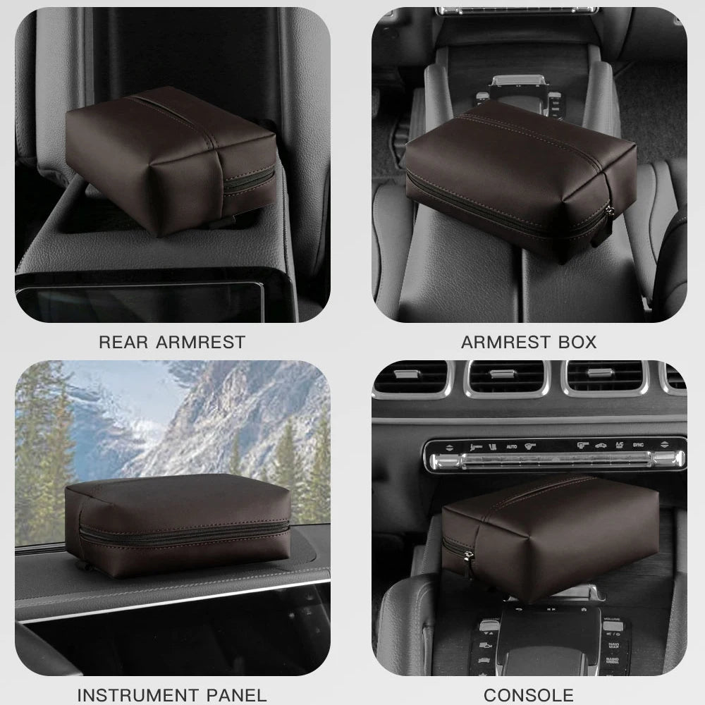 Car Tissue Holder, Car Sun Visor Tissue Box, Universal PU Leather Tissue Box for Sun Visors, Center Armrests and Seat Backs