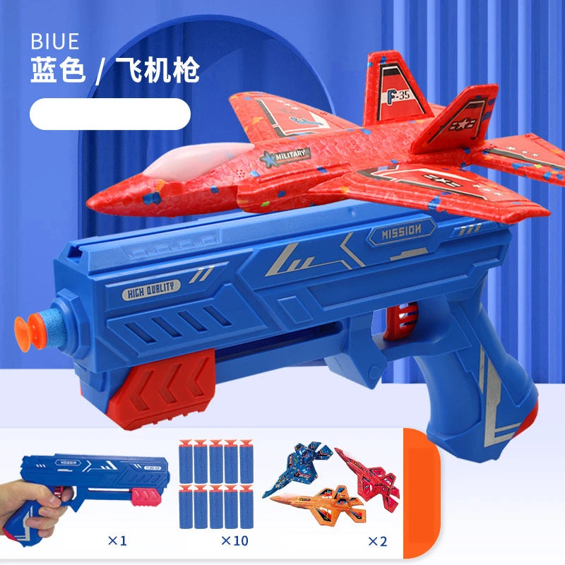 7.4" F-35 Launcher Foam Airplane Catapult Plane with Soft Bullet Gun for Kids Summer Outdoor Aircraft Flying Novelty & Gag Toys