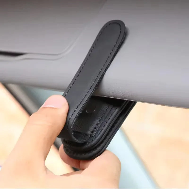 Universal Car Sunglasses Holder Car Magnetic Leather Clip Card Ticket Holder Auto Sun Visor Glasses Box Decoration Accessories