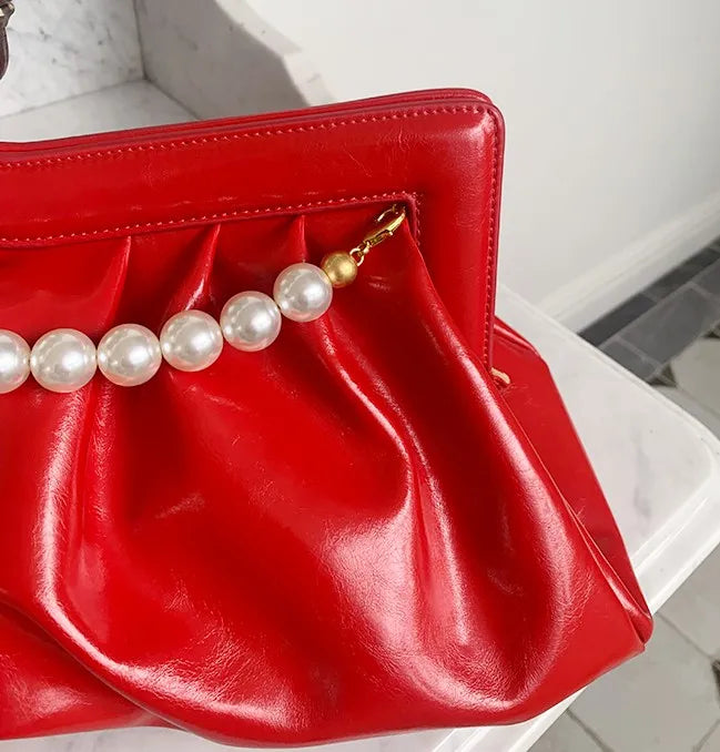 Fashion Folds Women Clutches Pearl Chain Design Lady Handbag Python Banquet Envelope Evening Bag Ladies Clutch Purses Bolsas
