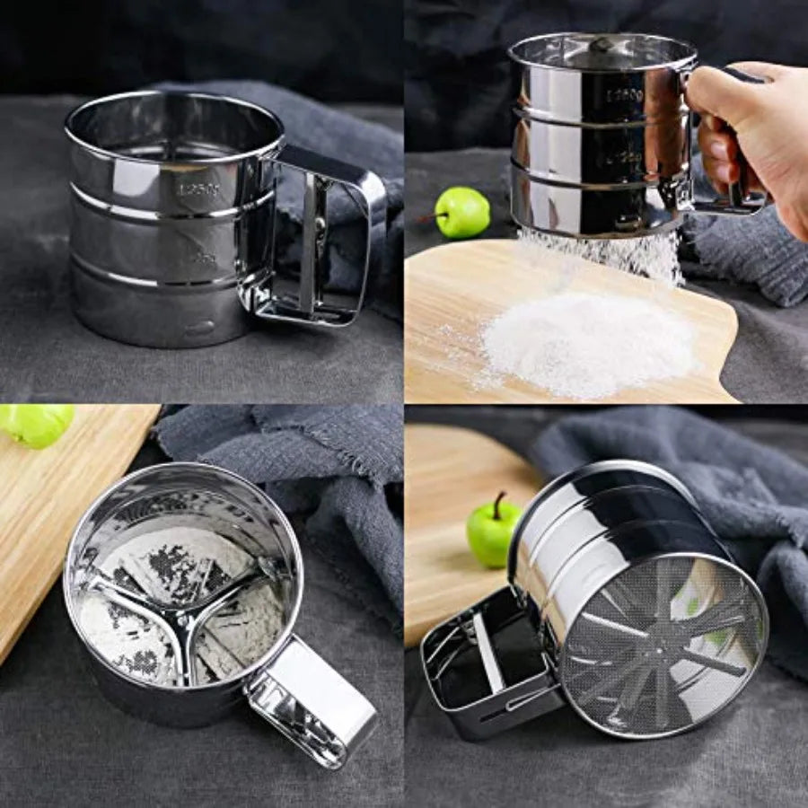 Flour sieve stainless steel material manufacturing, Coffee Sieve Cup, Semi Automatic 2 Cup Sifter for Baking Fine Mesh Pastry S