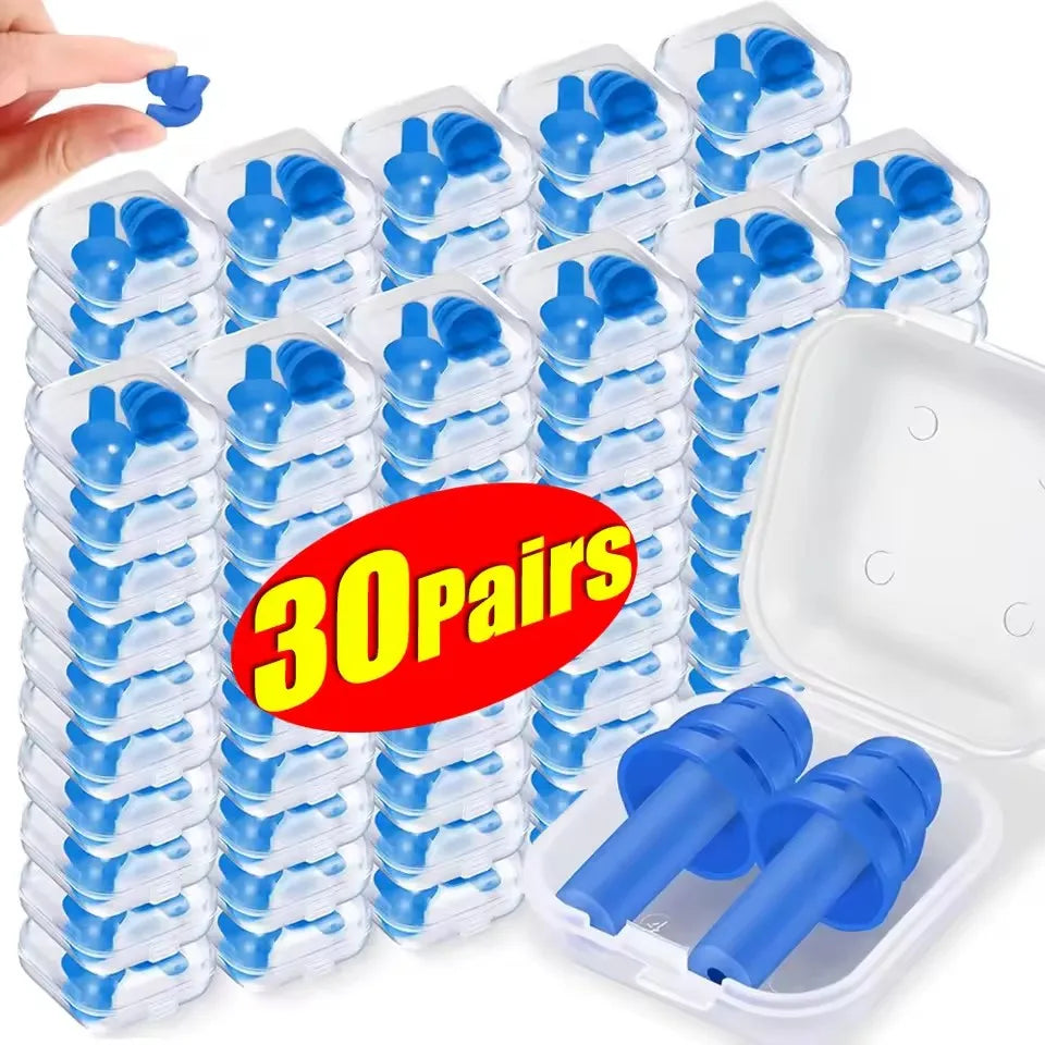 25-1Pair Soft Silicone Waterproof Earplugs Noise Cancelling Reusable Ear Plug for Sleeping Snoring Studying with Protector Box