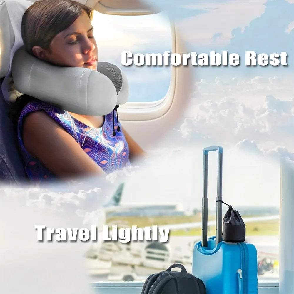 Travel Pillow, Airplane Sleep Travel Pillow, Memory Foam Neck Pillow Set Includes Eye Mask, Earplugs, and Storage Pouch