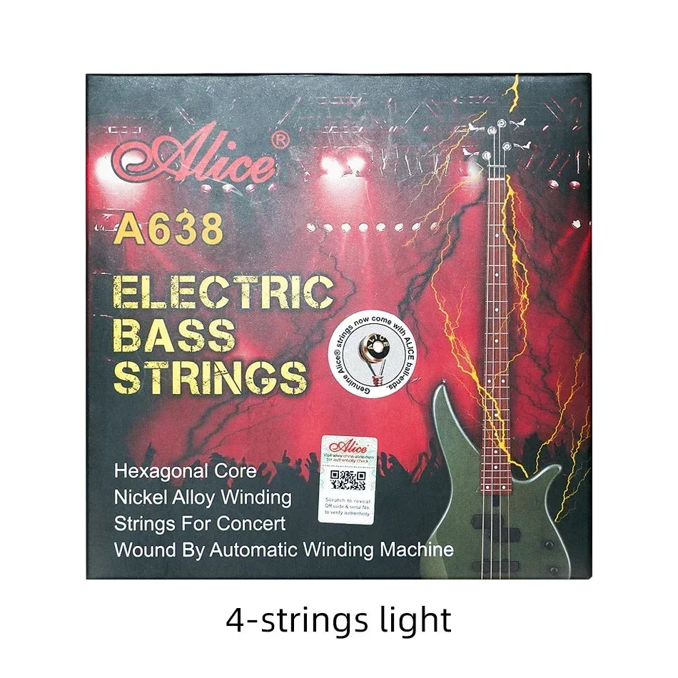 Alice A638 Electric Bass Strings For 4-Strings Bass Professional Light Medium Hexagonal Core Nickel Plated Alloy Winding
