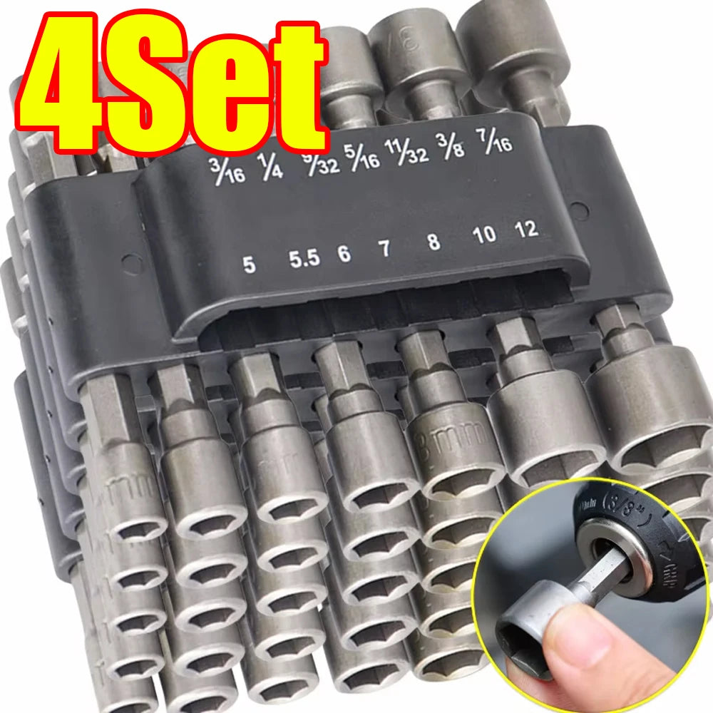 1-4Set 9/14Pcs Powerful Socket Inner Hexagonal Wrench 5-12mm Hexagon Nut Driver Drill Socket Screwdriver Wrench Hand Tools