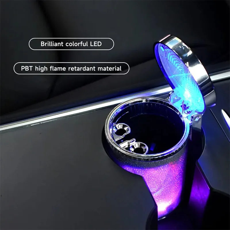 Ventilated Car Ashtray With Sealed Cover LED Color Changing Glass Carrier Type Elegant Internal Smoke Exhaust Box