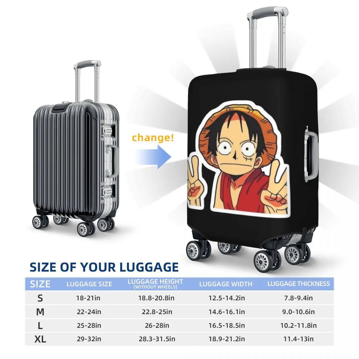 The Cheerful Pirate Flashing Victory Signs Suitcase Cover Flight Anime One Piece Elastic Luggage Case Cruise Trip Protection