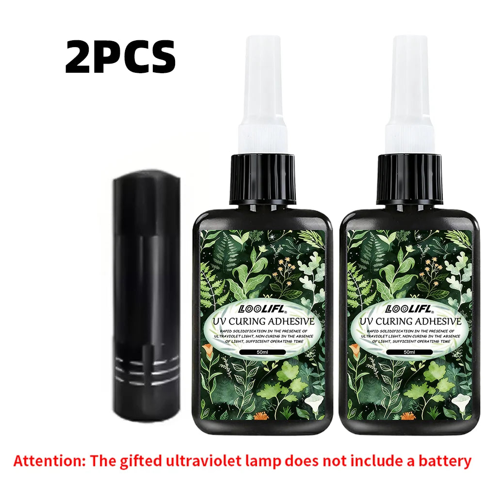 LOOLIFL UV Glue Kit 3 Bottles High Transparent Ultraviolet Cure Adhesive for Crafts Jewelry Glass Repair