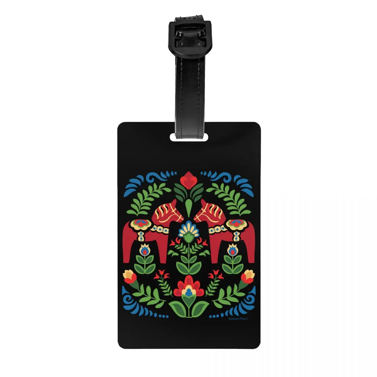 Custom Swedish Folk Cats Luggage Tag With Name Card Privacy Cover ID Label for Travel Bag Suitcase