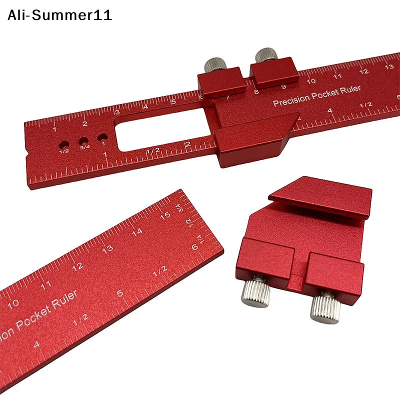 【Wq0】T Type Pocket Ruler Inch Metric Measuring Tool With Slide Stop For Carpentry Marking Multi-function Measuring Aid Tool