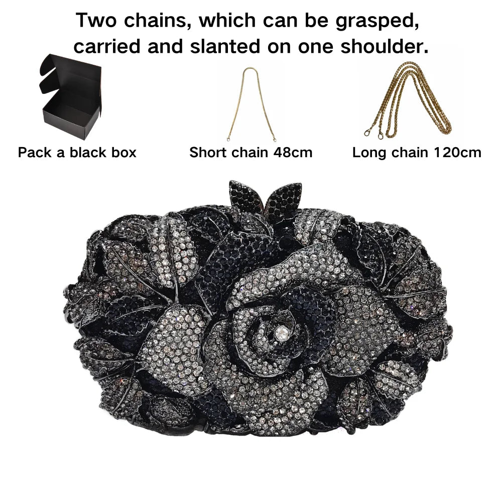 A flower cut-out diamond dinner bag, diamond bag, women's clutch