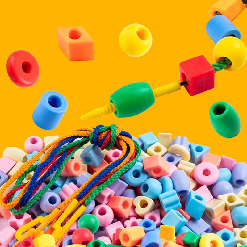 Beads Toys Plastic Children Handmade DIY Puzzle Early Education Toy Rope Threading Games Kids Self Made Bracelet Necklace Gifts
