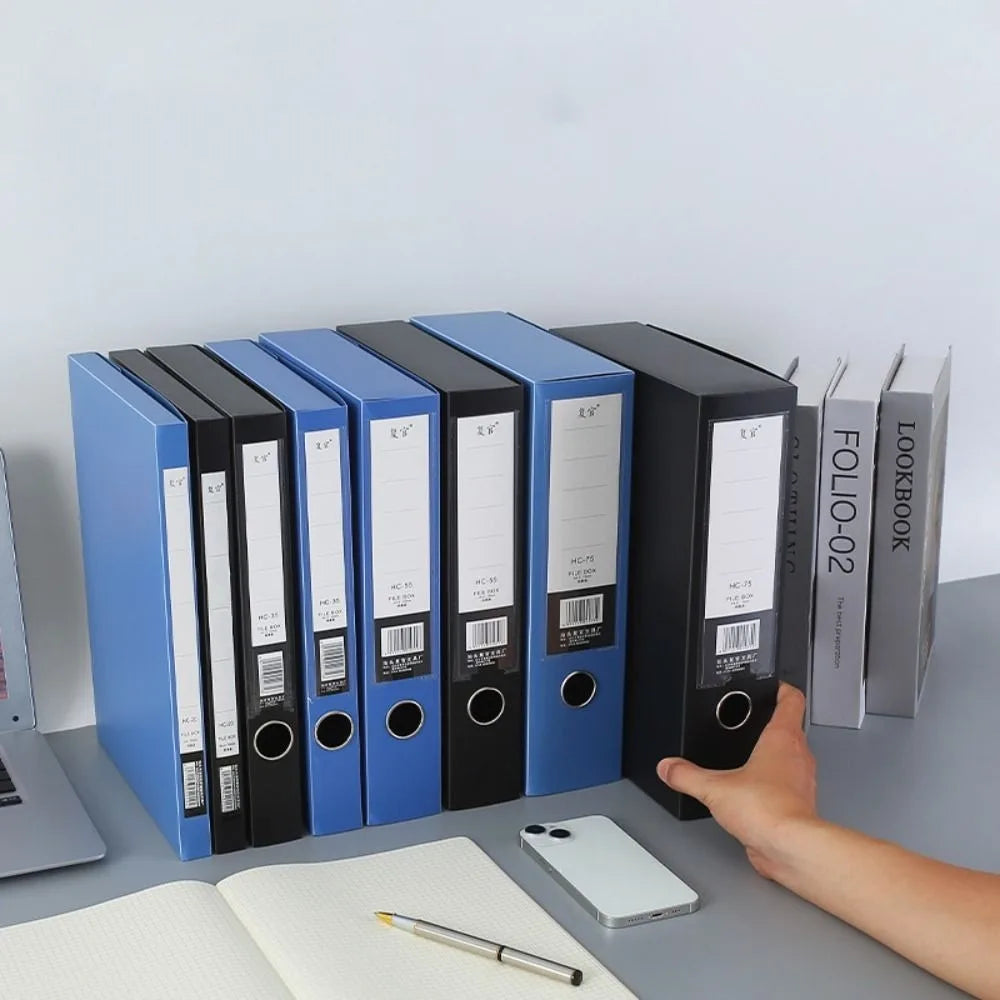 Desktop Black Blue A4 File Folder Dustproof PP Plastic Paper Storage Box Thickened Document Case Archives