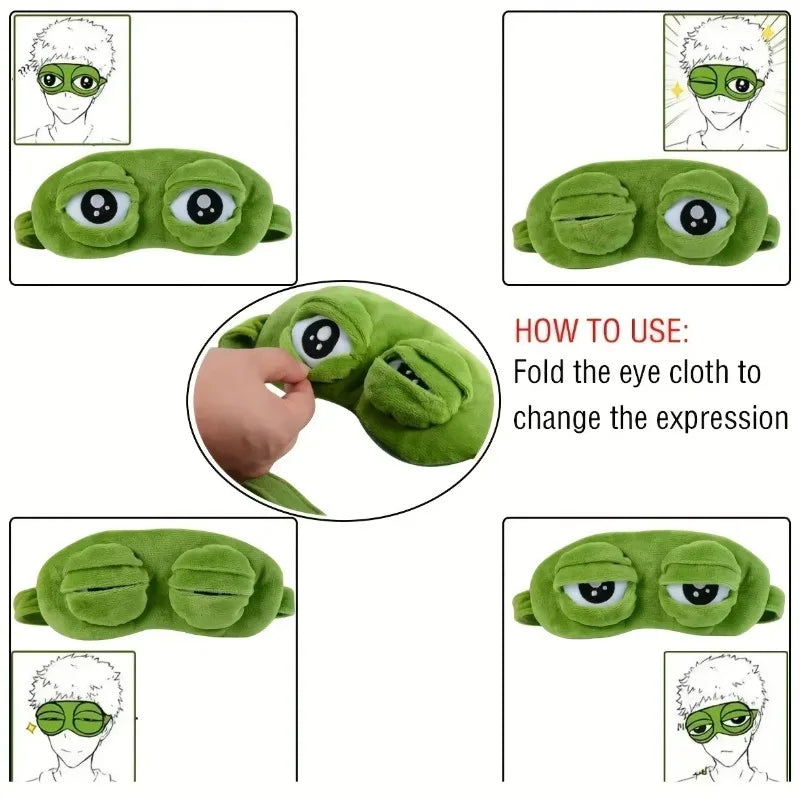 Cute Pepe Frog Sleep Eye Mask Plush Blindfold Super Soft Transformable Cover for Kids Teens Adults (Green)