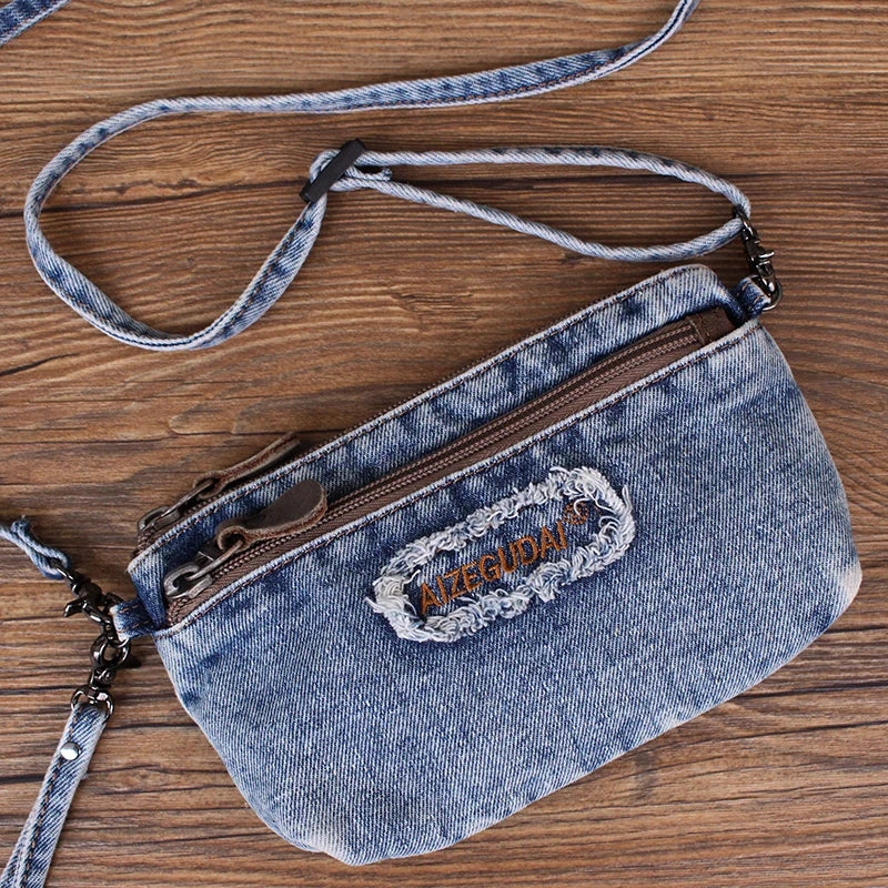 Retro Korean Denim  Coin Purse Women's Summer Casual Fashion Crossbody Handbag Stylish Small Bag Trendy Mobile Phone Bag
