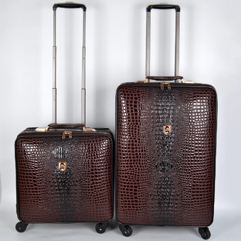Genuine Leather Crocodile Pattern Travel Luggage Luxury Fashion 16/20/24 Inch Boarding Trolley Suitcase for Men and Women
