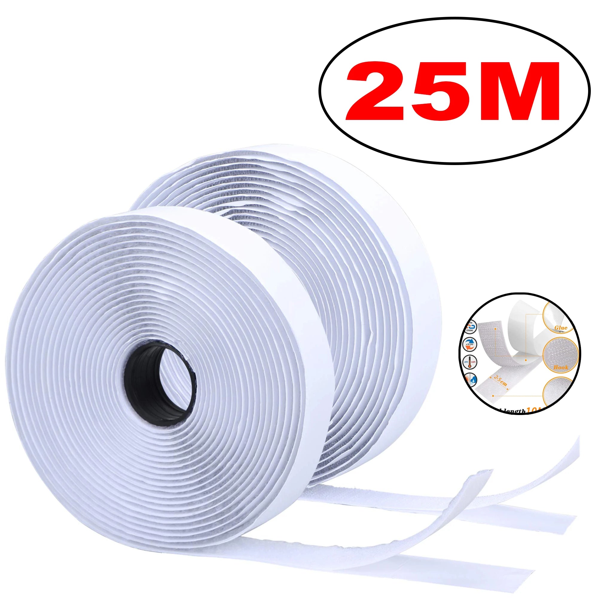 1-25M Velcros Self Adhesive Hook and Loop Fastener Tape House Diy Magic Tap Auto Double Sided Roll Strong Glue Home Strap Strips