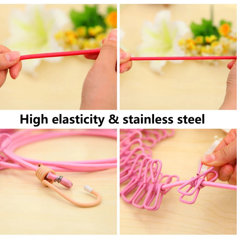 12 Clips Retractable Clothesline,Portable Windproof Laundry Drying Rope,Adjustable Indoor Outdoor Clothe Line for Travel Camping