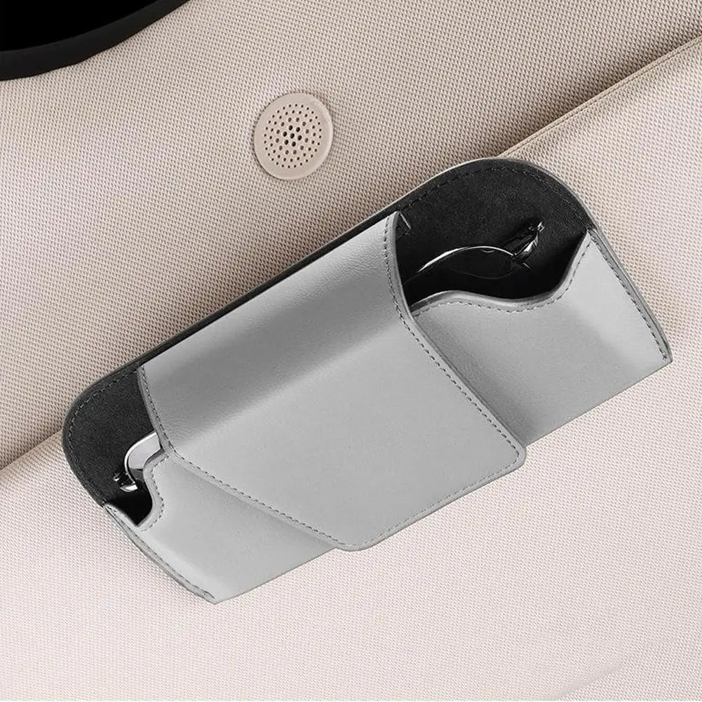 Sunglass Holder for Car Visor, Car Sunglasses Holder PU Leather Eyeglasses Holder Glasses Protective Storage Case Accessories