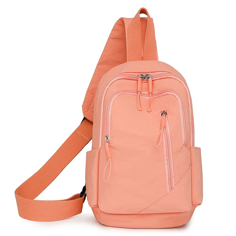 New Solid Color Casual Crossbody Bag Lightweight Waterproof Nylon Unisex Shoulder Sling Backpack Large Capacity Travel Bag
