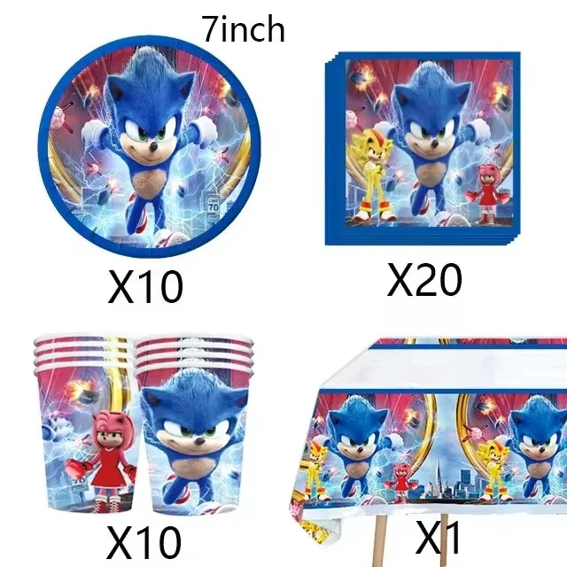 Sonic Birthday Party Supplies Hedgehog Action Figure Disposable Tableware Paper Plates Cup Knife Fork Spoon Baby Bath Toys