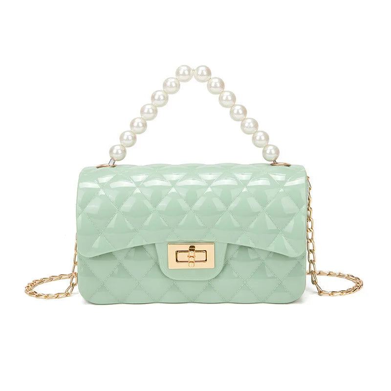 Versatile Korean-Style Small Bag for Women, Pearl Handbag with Chain, Mini Crossbody Phone Bag, Versatile Solid Color Candy Bag