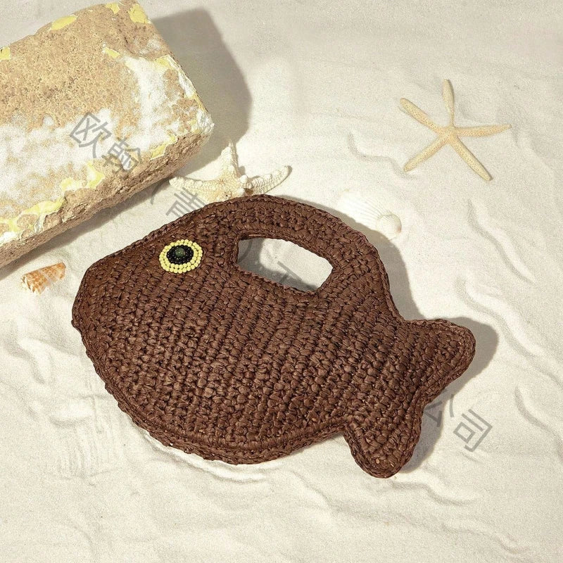 Creative Goldfish Shape Woven Bag Hand-woven 3d Animal Handbag Summer Beach Vacation Clutch Women Stylish Eco-friendly Clip Bag
