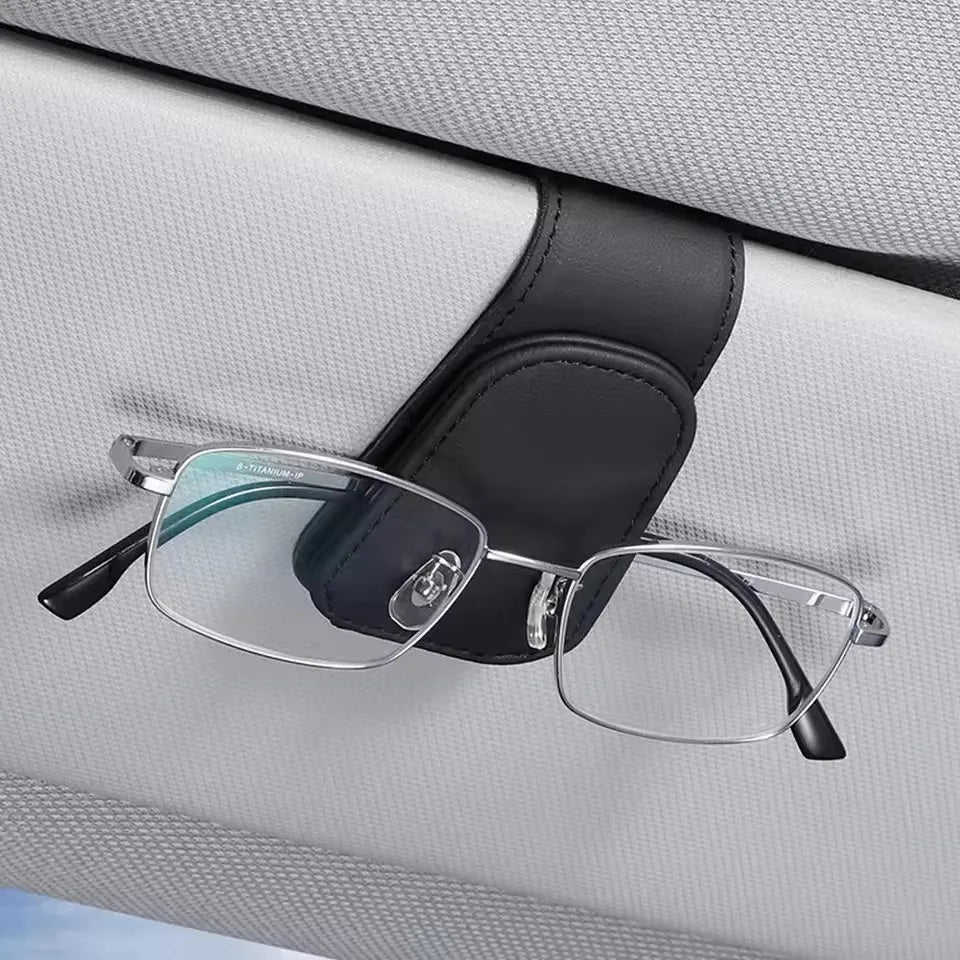 Universal Car Auto Sun Visor Eyeglass Hanger Clip Leather Glasses Holder Magnetic Multi-Function Automobile Accessories Storage