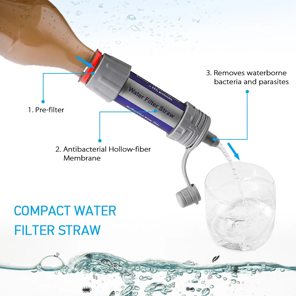 Outdoor Water Filter Straw Portable Emergency Water Purifier for Camping Hiking Survival Travel Filtration System