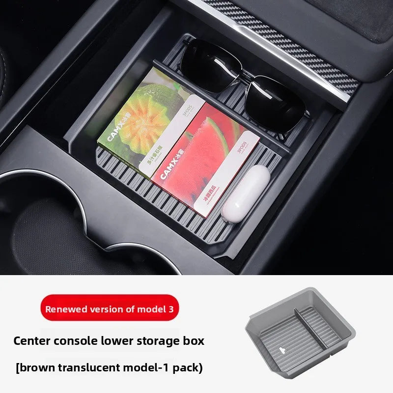 For Tesla Model Y / New Model 3 Highland Center Console Armrest Hidden Storage Box ABS Organizer Tray Accessories