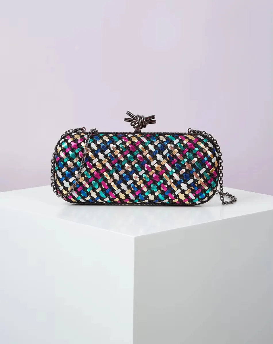 2026 New Quality Pu Woven Evening Clutch Bag with Polyester Lining for Women Dressy Evening Use Dinner and Party Bag 24 cm