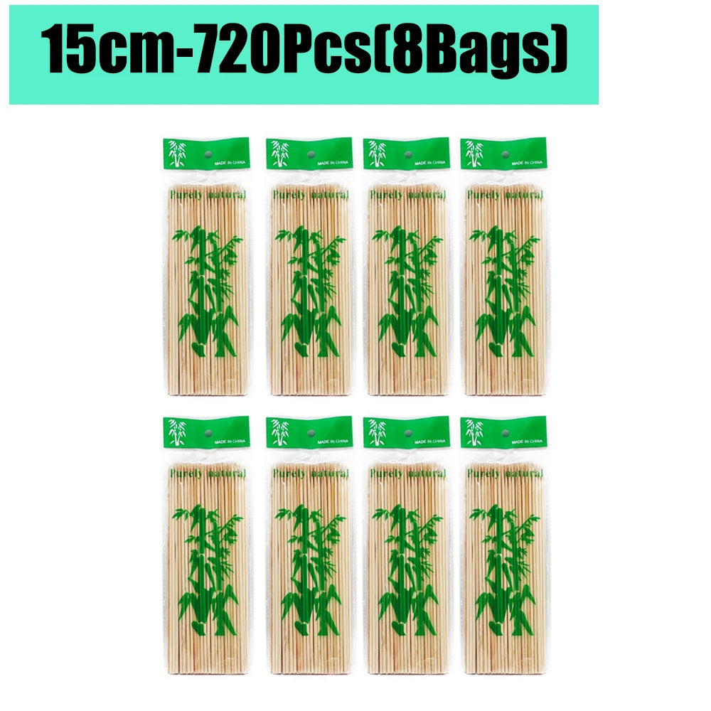 90-1350Pcs Disposable BBQ Bamboo Sticks 15/20/25/30cm for Grilling, Fruit, Kabob,BBQ, Barbecue, Kitchen, Camping, Outdoor