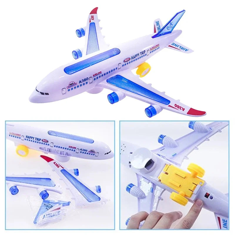Light-Up Airplane Toy Kids Plane Toy with Music and Lights Automatic Obstacle Avoidance Educational Toy Birthday Gifts for Boys﻿