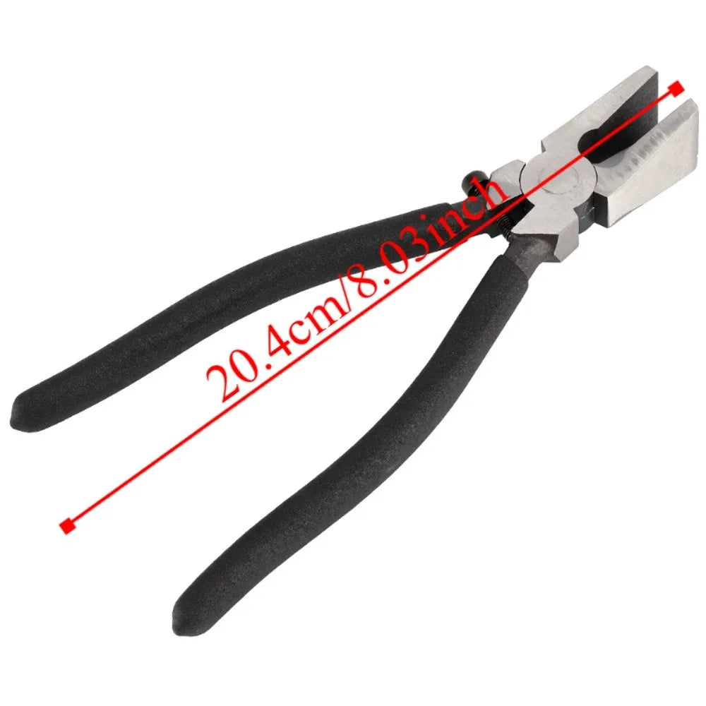 8 Inches Glass Pliers Black Rubber Tips Glass Breaking Tool Adjustment Function Curved Jaws Running Pliers