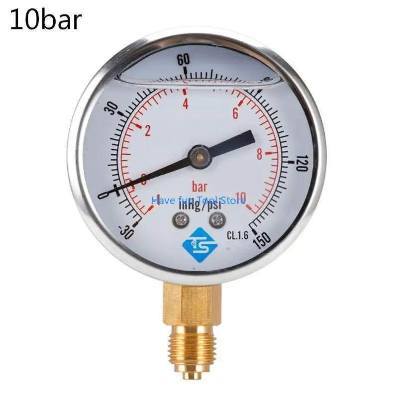 193B 1/4 BSP Bottom Mount Pressure Vacuum Gauge Glycerine Filled 68mm -1/+10 Bar