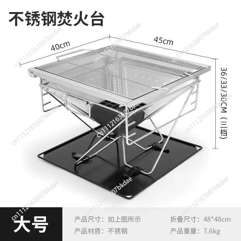 3Height Adjustable Folding BBQ Grill Thickening Stainless Steel Fire Table Multifunctional Park Picnic Insulation Campfire Stand