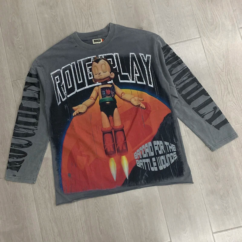 26SS New High Quality Street Lashion Hip Hop Rough Long Sleeved Fall Men's Women's Loose Casual T-Shirt