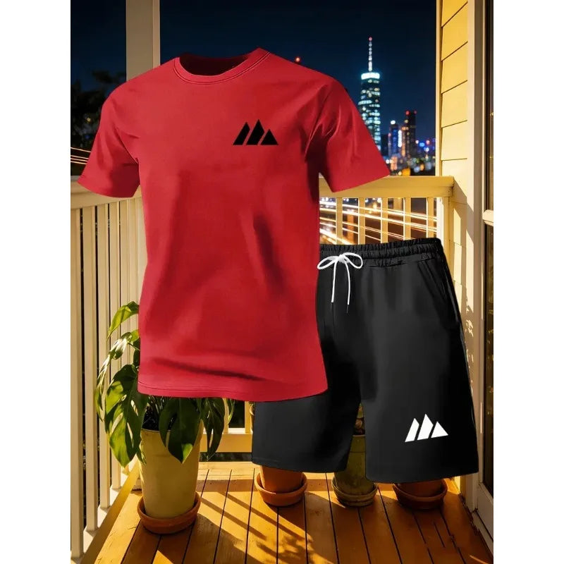 Summer Men's Quick Drying Casual Short Sleeved T-shirt and Shorts Set Urban Street Fashion Running Sports Two-piece Set