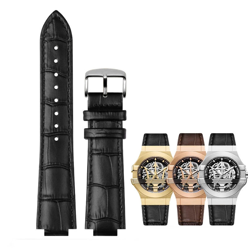For Maserati Genuine Leather Watch Band R8821108025 R8821108039/8038/8035/8025 Trident Raised Mouth Strap Watchband 21mm 24mm