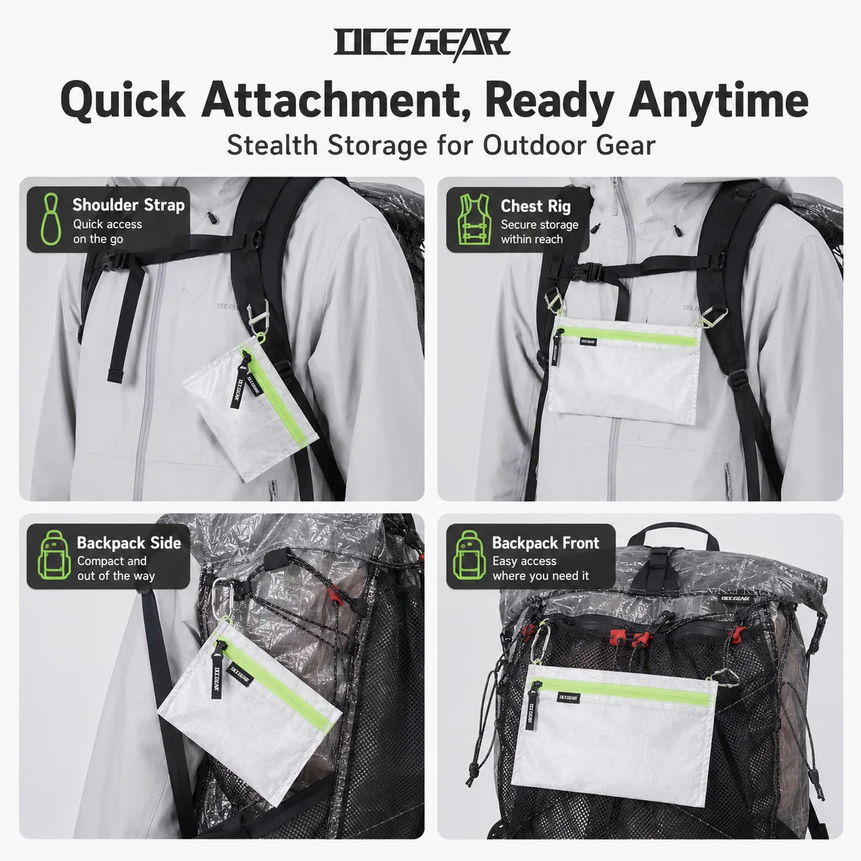 Ultralight Dyneema Crossbody Pouch Waterproof EDC Zipper Wallet Bag Outdoor Hiking Camping Mini Chest Bag Travel Organizer