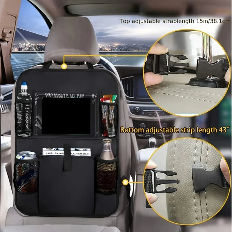 Black Car Backrest Anti-Kick Storage Bag, Car Storage Bag, Seat Back Oxford Cloth Storage Bag, Flat Car Seat Back Bag, 1 PC