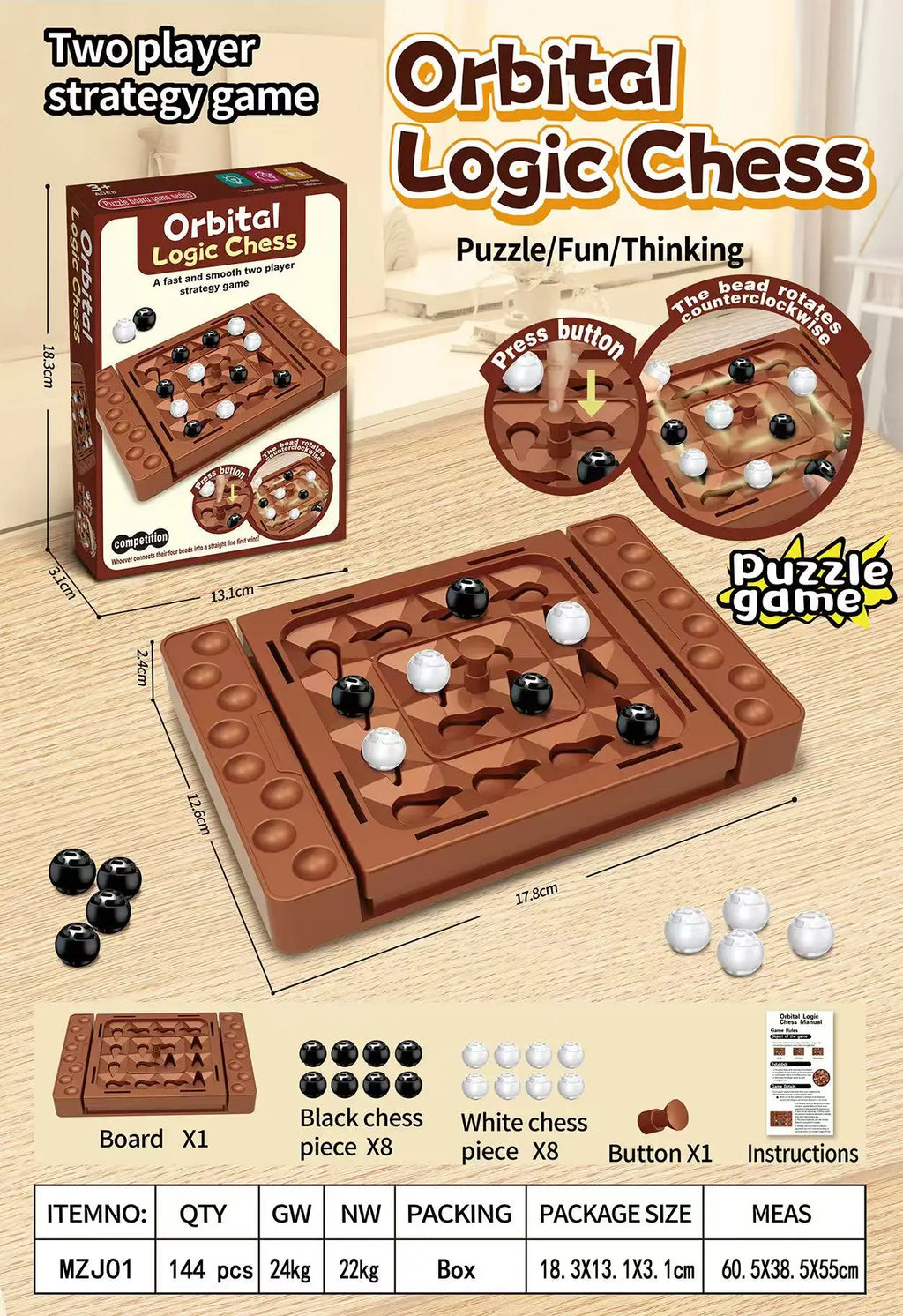 Orbital Logic Chess,One-Click Rotating Track,2 Player Strategy Board Game,Boosts Logic Thinking,Family Interactive Toy Kids Gift