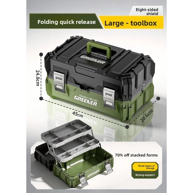 Electrician Multi Purpose Storage Case Folding Tool Box Large Capacity Durable Shockproof Heavy Duty Industrial Three Layer