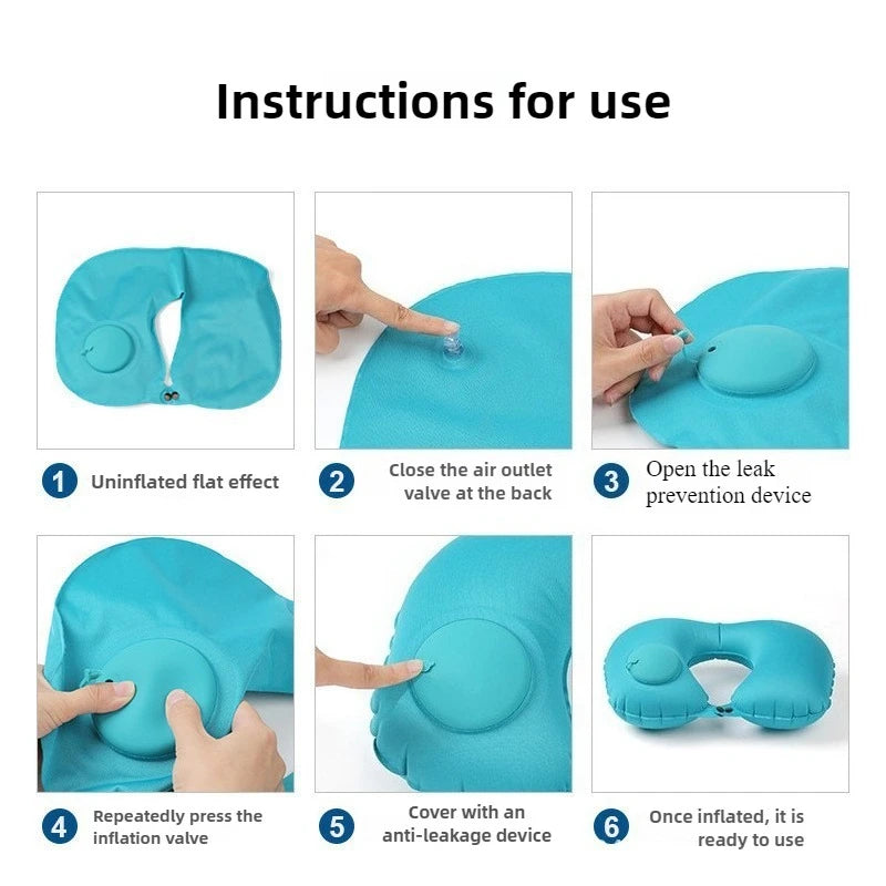 U-shaped Flocking Inflatable Pillow Portable Pillow Auto Inflation Compression Neck Pillow for Outdoor Travel Camping & Hiking