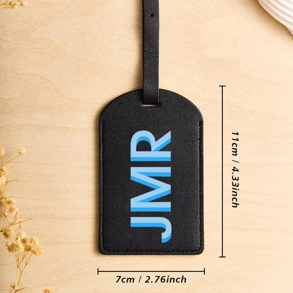 Customized Initial PU Leather Luggage Tag, Personalized UV Printed Letter Suitcase ID Label, Travel Gift for Women Men