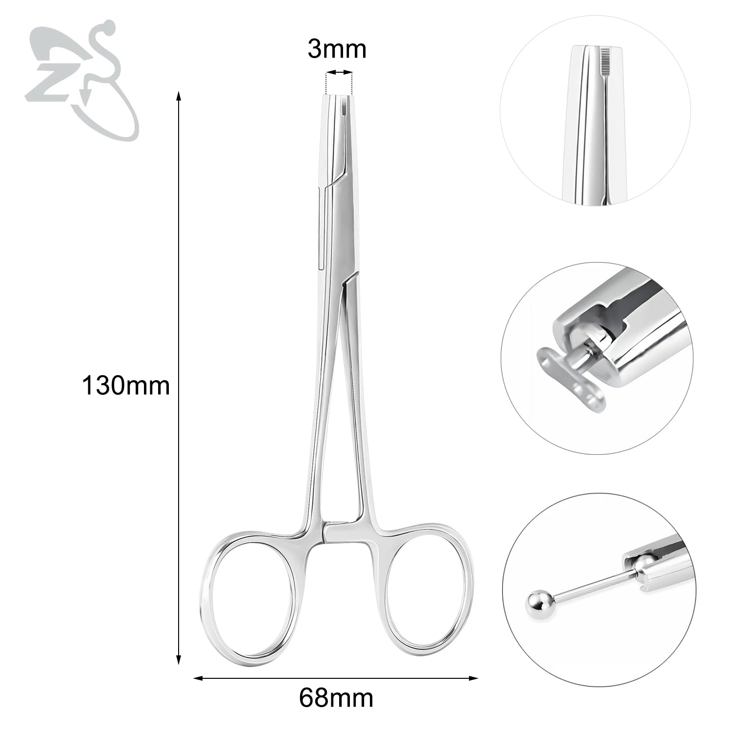 ZS 1PC Stainless Steel Piercing Clamp Slotted Locking Forcep Opening Piercing Plier Tool for Ear Lip Belly Navel Tongue Piercing
